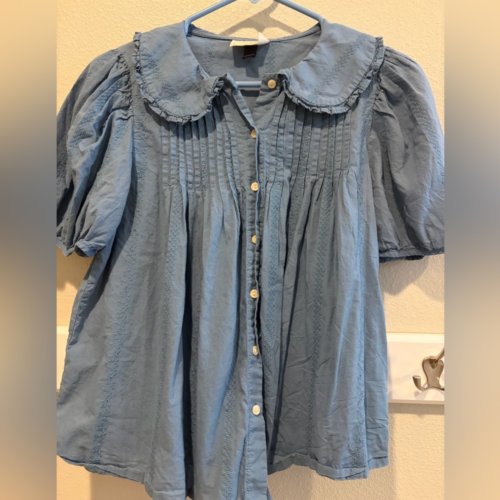 Blue Blouse Peter Pan Collar